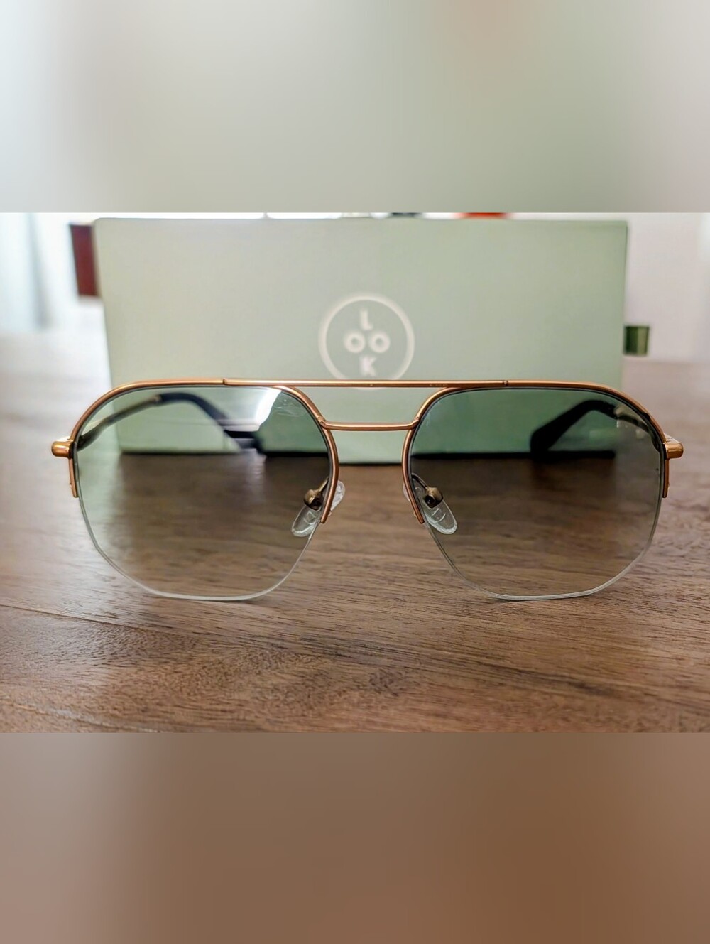 Look Optic "Mini Muse" Progressive, Green Tint Lens, with Gold Frame
